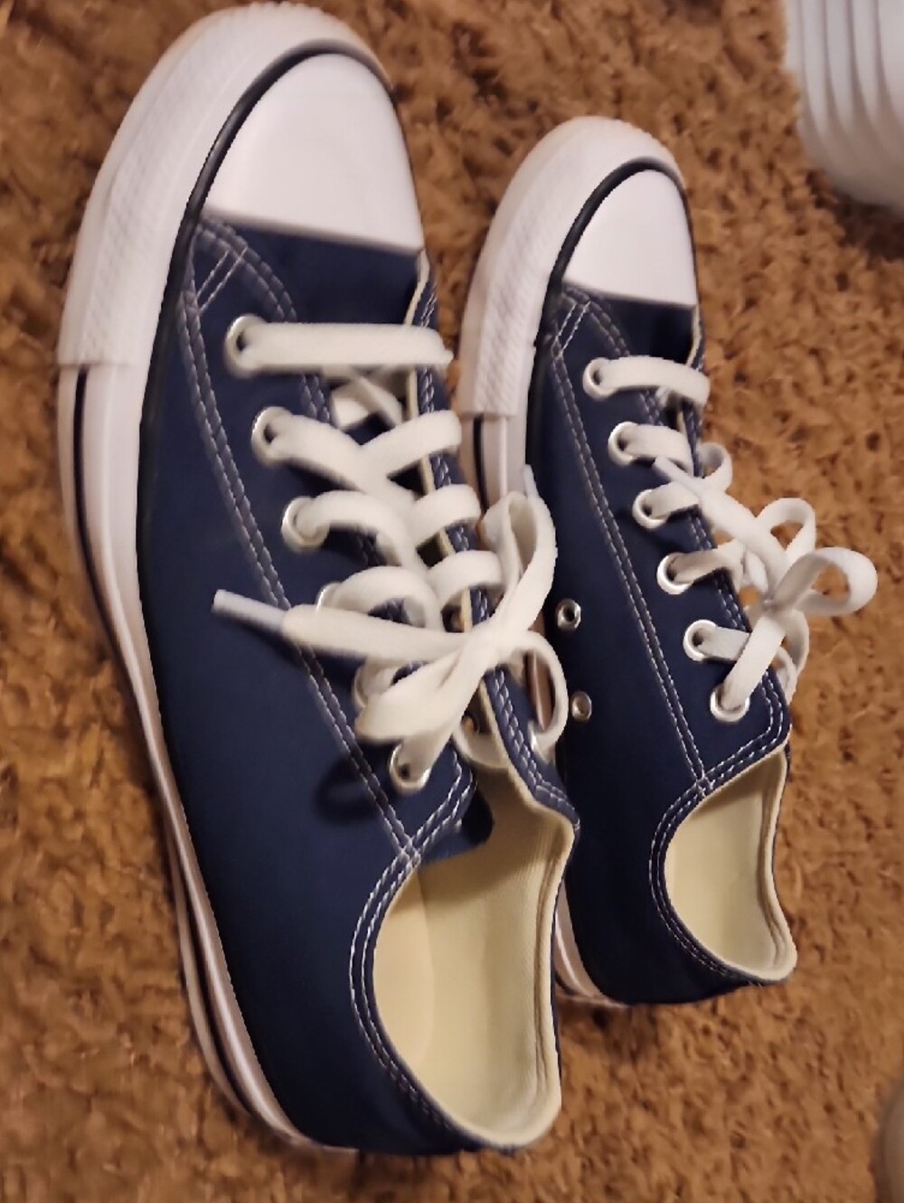 Converse Women's Navy Blue Denim Canvas Low-Top Sneakers with White Laces - Picture 4 of 8